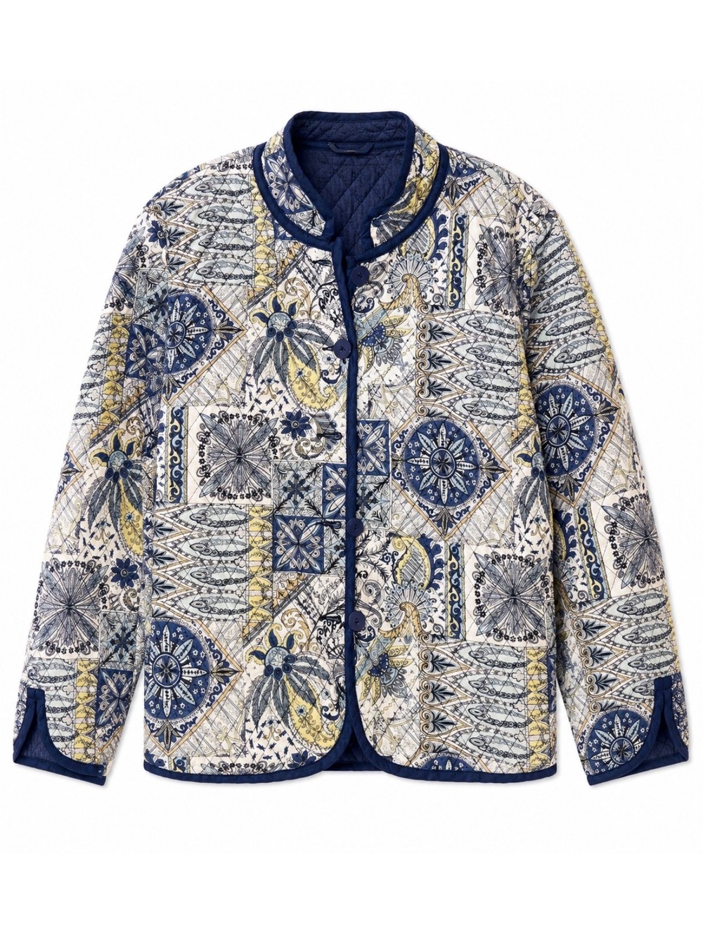 BonWorth Women’s Reversible Quilted Jacket XL Blue Paisley Patchwork Cottagecore